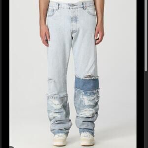 NWT Heron Preston Mens 34 x 39 Distressed Jeans Patchwork DIRTY LOOK Straight